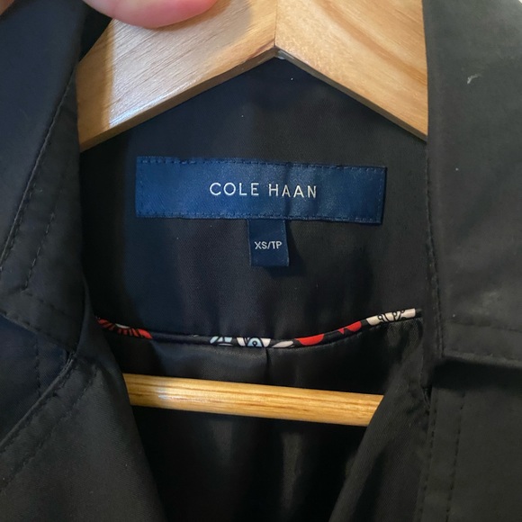 Cole Haan Black Trench Coat with Detachable Hood - Picture 5 of 9